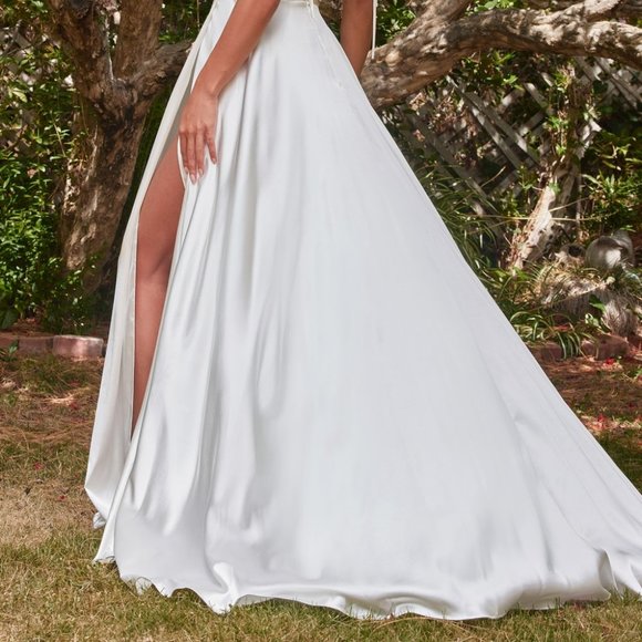 NEW OFF WHITE WEDDING BRIDAL EVENING RAVISHING COWL A-LINE SATIN GOWN BD104W - Picture 5 of 5